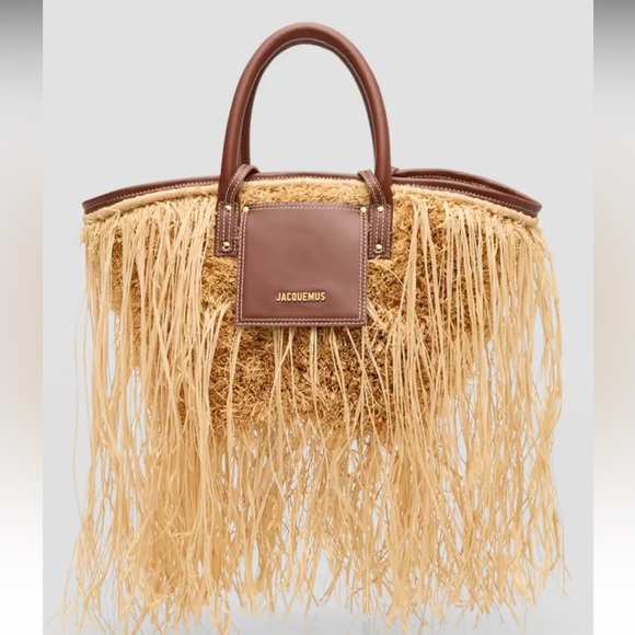 Jacquemus Le Panier Soli fringe raffia tote bag with brown leather trim - Picture 4 of 13